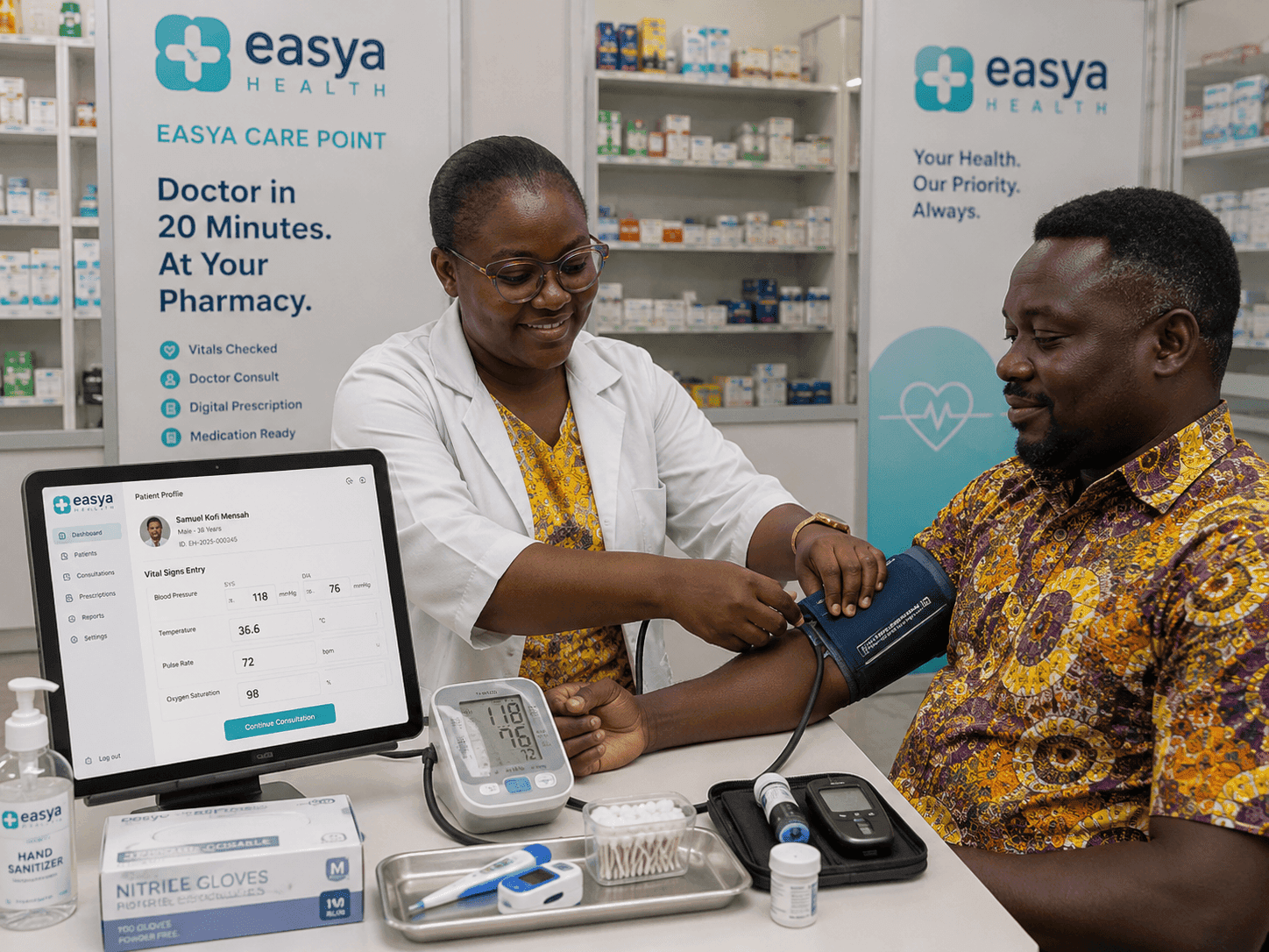 Doctor recording patient vitals at a Care Point
