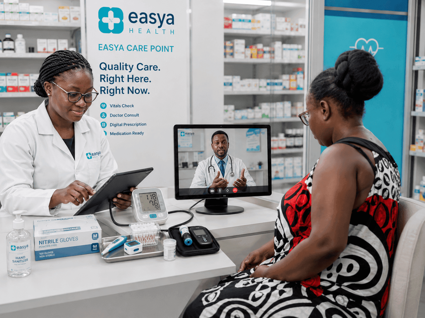 Doctor on call at an Easya Care Point pharmacy